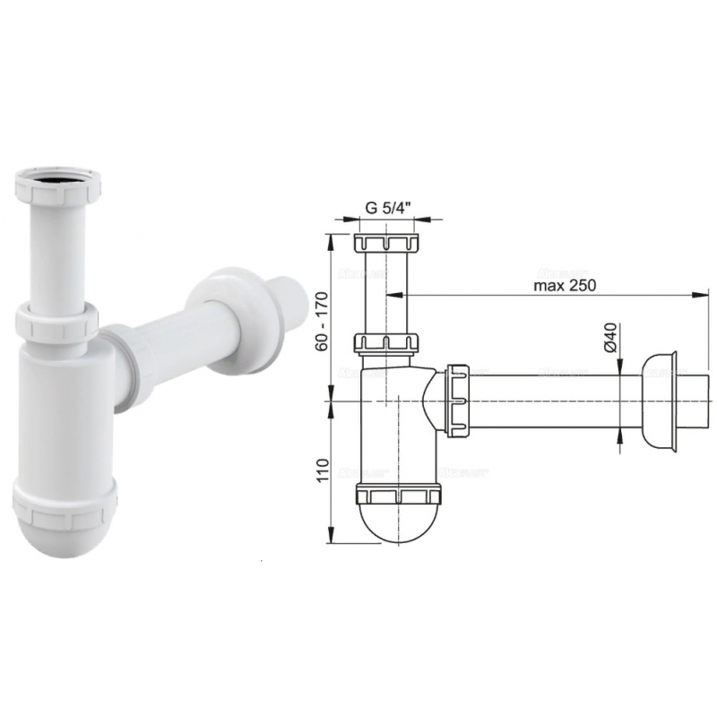Сифон для умывальника 40. ALCAPLAST a43. A43 сифон для умывальника o40 c накидной гайкой 5/4", alkaplast, Чехия.. Alca Plast a43. Сифон Alca Plast a43.